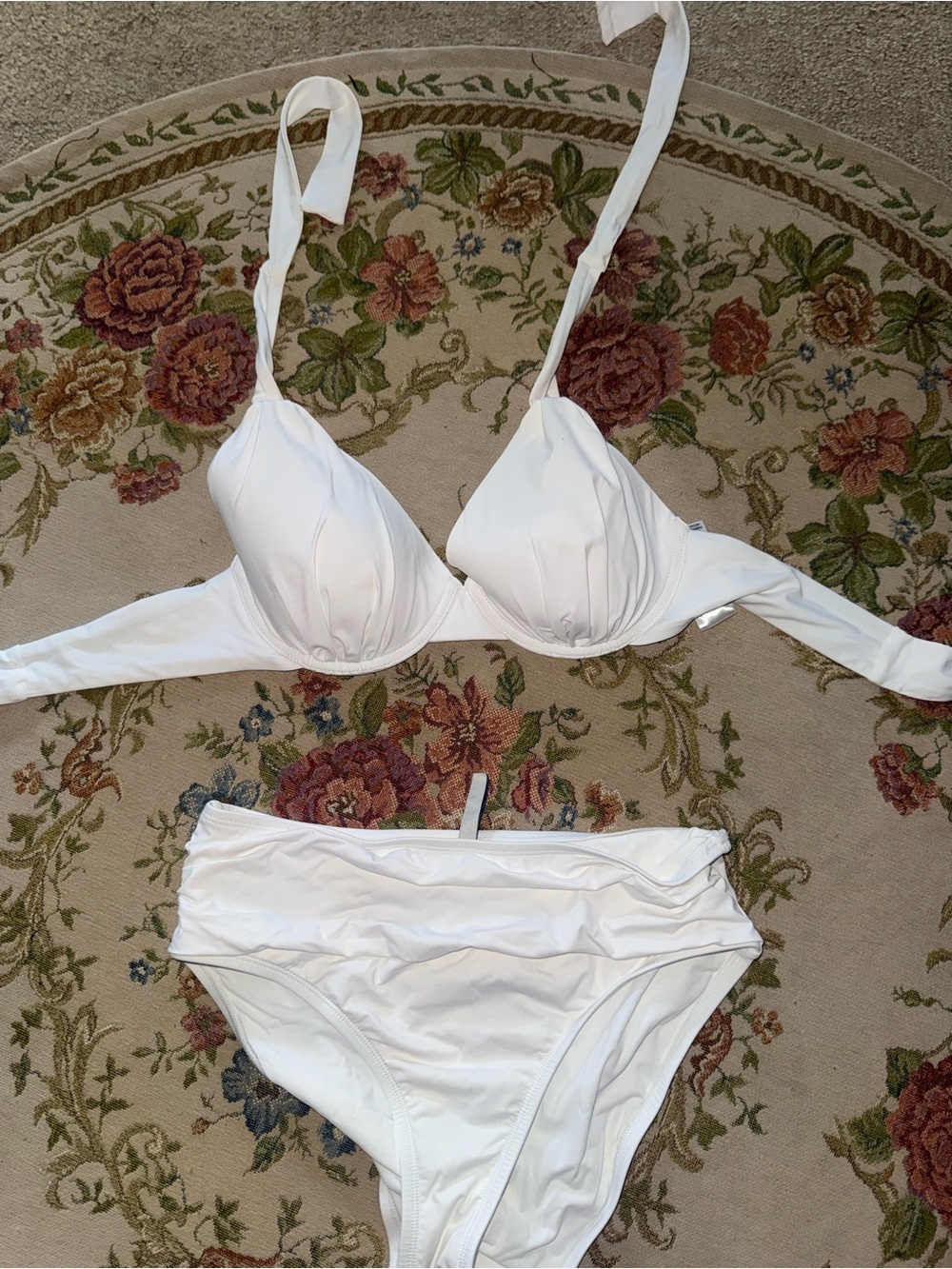 White Two-Piece Bikini Set - Classic Ruched Briefs